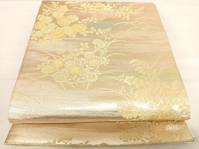 平和屋着物◎六通柄袋帯 草花文 金糸 正絹 逸品 AABD7338yx