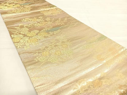 平和屋着物◎六通柄袋帯 草花文 金糸 正絹 逸品 AABD7338yx