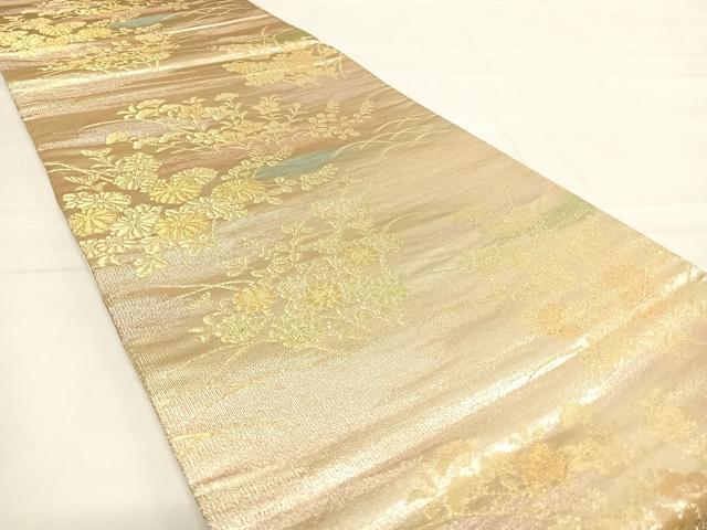 平和屋着物◎六通柄袋帯 草花文 金糸 正絹 逸品 AABD7338yx