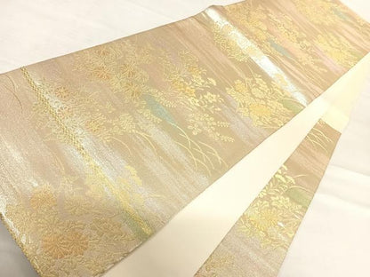 平和屋着物◎六通柄袋帯 草花文 金糸 正絹 逸品 AABD7338yx