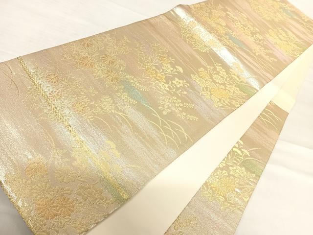 平和屋着物◎六通柄袋帯 草花文 金糸 正絹 逸品 AABD7338yx