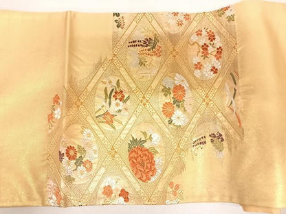 平和屋着物◎太鼓柄袋帯 唐織 天井花丸文 金糸 正絹 逸品 AABD7343yx