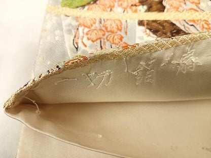 平和屋着物◎六通柄袋帯 唐織 切箔扇 金銀糸 正絹 逸品 AABD7349yx