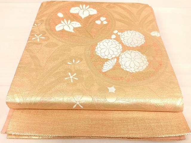 平和屋着物◎太鼓柄袋帯 花丸文 金糸 正絹 逸品 AABD7350yx