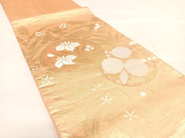 平和屋着物◎太鼓柄袋帯 花丸文 金糸 正絹 逸品 AABD7350yx