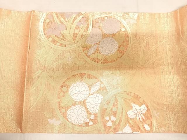 平和屋着物◎太鼓柄袋帯 花丸文 金糸 正絹 逸品 AABD7350yx