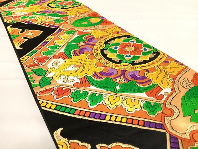 平和屋着物◎六通柄袋帯 唐織 更紗花文 黒地 金糸 正絹 逸品 AABD7351yx