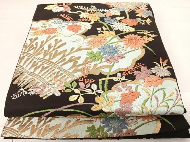 平和屋着物◎六通柄袋帯　唐織　草花文　金銀糸　正絹　逸品　AABD7357yx