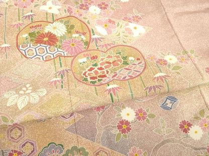 平和屋着物●京友禅の第一人者　松井青々　訪問着　草花文　金彩　ロング丈　正絹　逸品　AABD7370ck