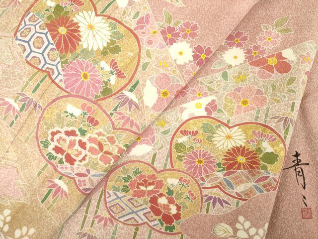 平和屋着物●京友禅の第一人者　松井青々　訪問着　草花文　金彩　ロング丈　正絹　逸品　AABD7370ck