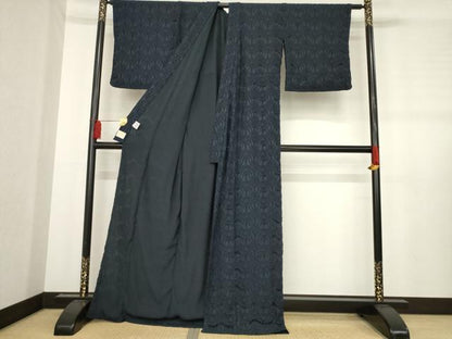 平和屋着物●DOUBLE MAISON　色無地　総レース　飾花文　藍鉄色　ロング丈　AABD7383ck