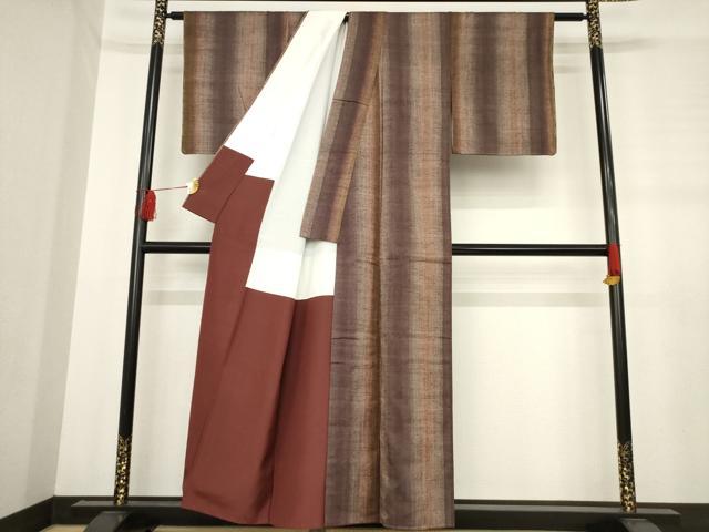 平和屋着物●珈琲染　紬　間道　正絹　逸品　AABD7384ck