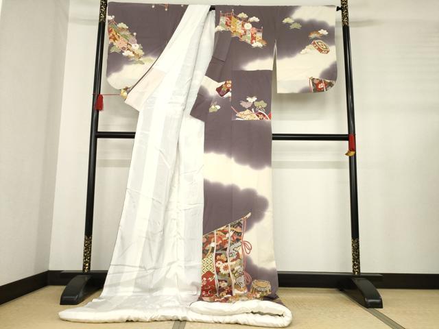 平和屋着物●お引きずり・お引き摺り・訪問着 和装 結婚式 舞妓 芸妓 芸者 衣装 几帳貝桶花文 鶴 暈し染め 正絹 逸品 AABD7388ck