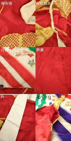 平和屋着物●アンティーク　大正ロマン　長襦袢　袷　檜扇花文　銀彩　正絹　逸品　AABD7401ck