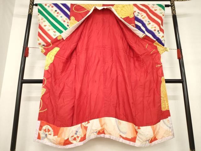 平和屋着物●アンティーク　大正ロマン　長襦袢　袷　檜扇花文　銀彩　正絹　逸品　AABD7401ck