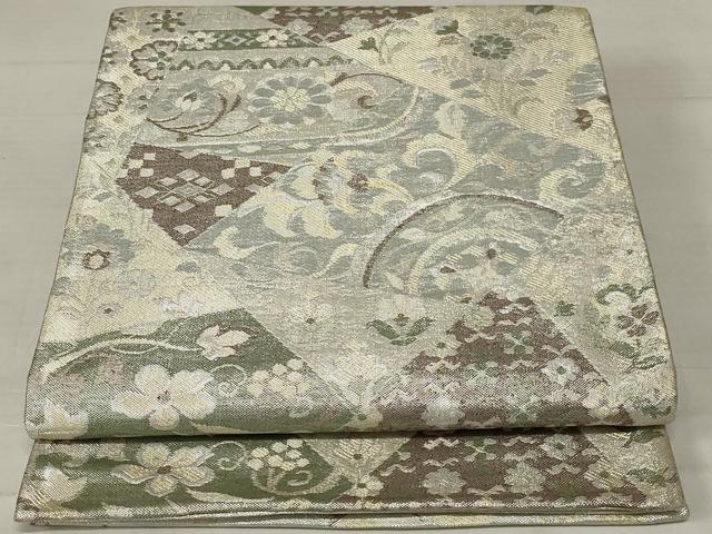 平和屋着物◎佐賀錦　六通柄袋帯　切嵌花文　銀糸　正絹　逸品　AABD7452ou