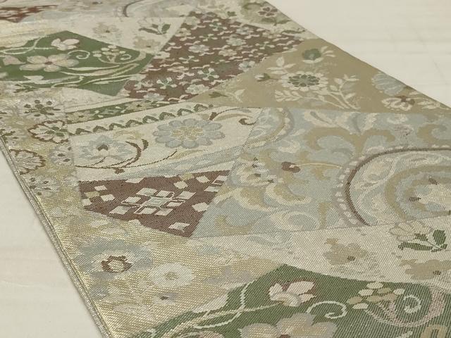 平和屋着物◎佐賀錦　六通柄袋帯　切嵌花文　銀糸　正絹　逸品　AABD7452ou