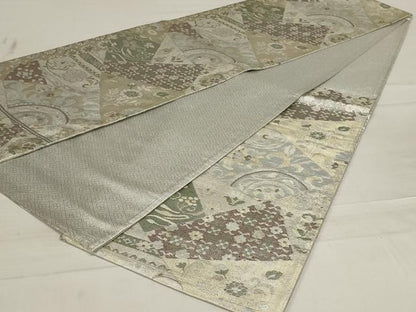 平和屋着物◎佐賀錦　六通柄袋帯　切嵌花文　銀糸　正絹　逸品　AABD7452ou