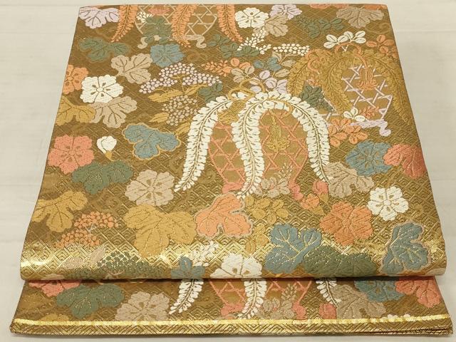平和屋着物◎佐賀錦　六通柄袋帯　唐織　藤の花　金糸　正絹　逸品　AABD7471ou