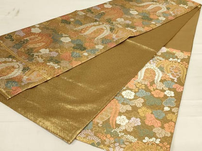 平和屋着物◎佐賀錦　六通柄袋帯　唐織　藤の花　金糸　正絹　逸品　AABD7471ou