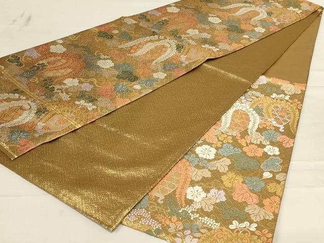 平和屋着物◎佐賀錦　六通柄袋帯　唐織　藤の花　金糸　正絹　逸品　AABD7471ou