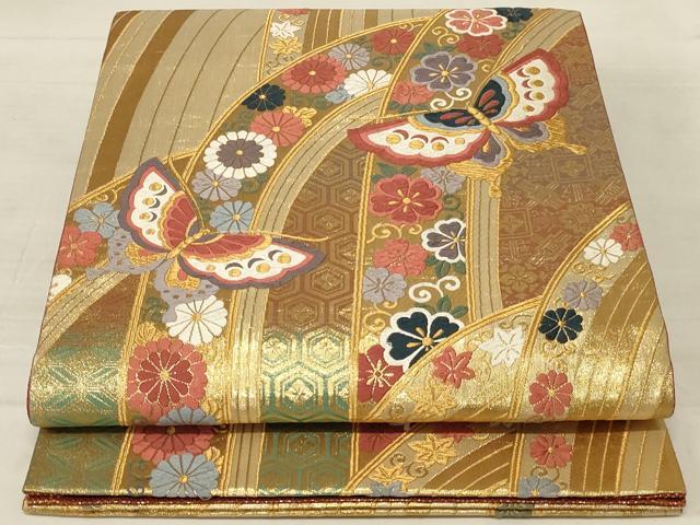 平和屋着物◎六通柄袋帯　唐織　万葉集　金糸　正絹　逸品　AABD7475ou