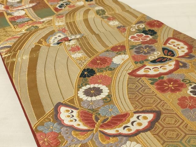 平和屋着物◎六通柄袋帯　唐織　万葉集　金糸　正絹　逸品　AABD7475ou