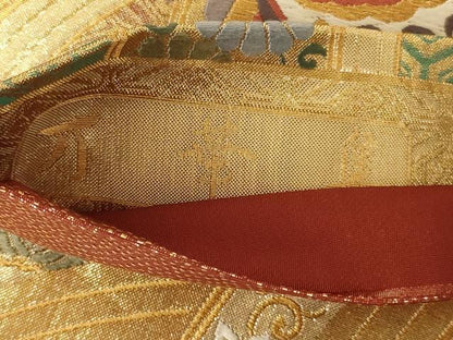 平和屋着物◎六通柄袋帯　唐織　万葉集　金糸　正絹　逸品　AABD7475ou