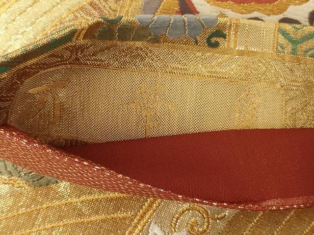 平和屋着物◎六通柄袋帯　唐織　万葉集　金糸　正絹　逸品　AABD7475ou