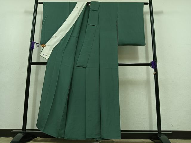 平和屋着物▽上質な色無地　単衣　木賊色　やまと誂製　正絹　逸品　AABD7481jh