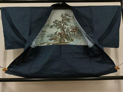 平和屋着物▽男性　紬　単衣　アンサンブル　110亀甲　総詰め　正絹　逸品　AABD7482jh