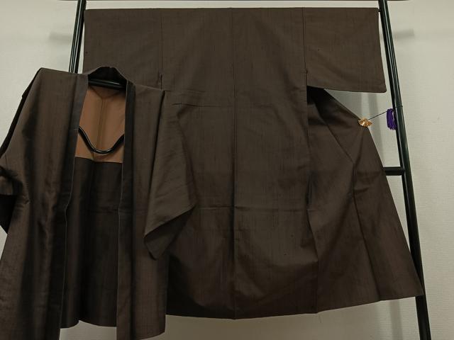 平和屋着物▽男性 紬 単衣 アンサンブル 縞 正絹 逸品 AABD7483jh