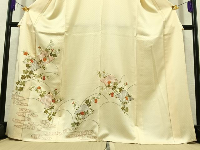 平和屋着物▽訪問着 単衣 駒刺繍 松皮菱花文 金彩 正絹 逸品 AABD7484jh