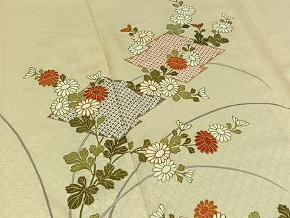 平和屋着物▽訪問着 単衣 駒刺繍 松皮菱花文 金彩 正絹 逸品 AABD7484jh