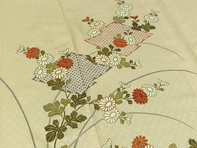 平和屋着物▽訪問着 単衣 駒刺繍 松皮菱花文 金彩 正絹 逸品 AABD7484jh