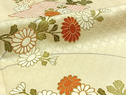 平和屋着物▽訪問着 単衣 駒刺繍 松皮菱花文 金彩 正絹 逸品 AABD7484jh