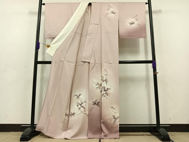 平和屋着物▽訪問着 単衣 手描き 南天文 暈し染め 正絹 逸品 未使用 AABD7485jh