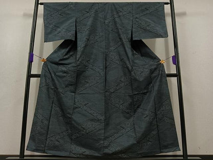平和屋着物▽本場大島紬 単衣 松皮菱文 正絹 逸品 AABD7487jh