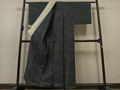 平和屋着物▽本場大島紬 単衣 松皮菱文 正絹 逸品 AABD7487jh
