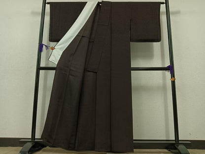 平和屋着物▽上質な色無地 単衣 花唐草地紋 鉄黒色 正絹 逸品 AABD7488jh
