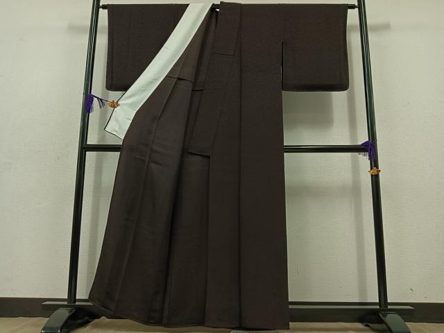 平和屋着物▽上質な色無地 単衣 花唐草地紋 鉄黒色 正絹 逸品 AABD7488jh