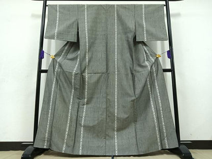 平和屋着物▽上質な紬 単衣 菱間道 正絹 逸品 AABD7489jh