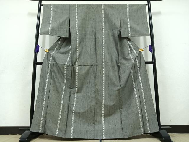 平和屋着物▽上質な紬 単衣 菱間道 正絹 逸品 AABD7489jh