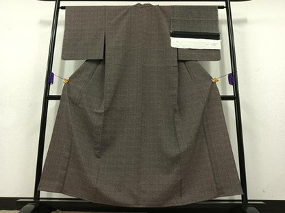 平和屋着物▽上質な小紋 単衣 紬地 幾何学文様 反端付き 正絹 逸品 AABD7491jh