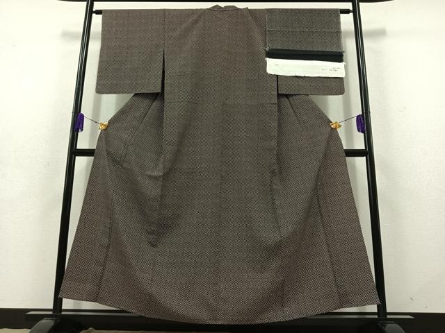 平和屋着物▽上質な小紋 単衣 紬地 幾何学文様 反端付き 正絹 逸品 AABD7491jh