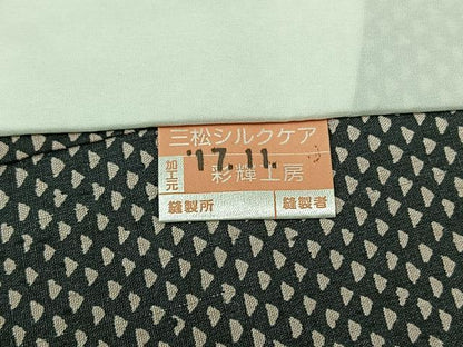 平和屋着物▽上質な小紋 単衣 紬地 幾何学文様 反端付き 正絹 逸品 AABD7491jh