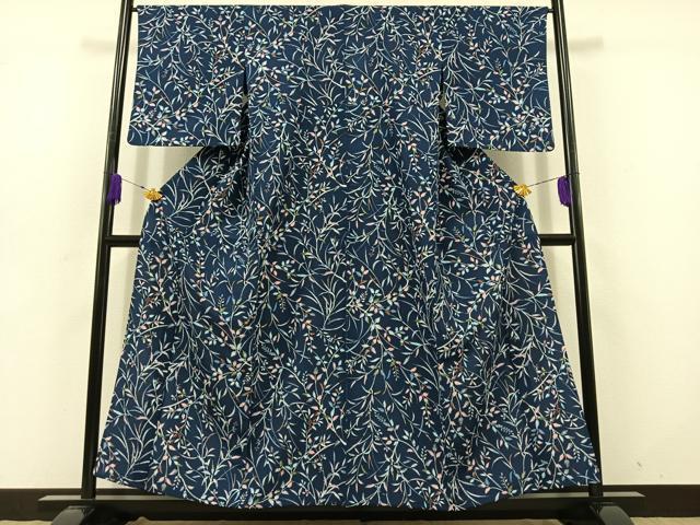 平和屋着物▽小紋 単衣 草花文 洗える着物 AABD7492jh