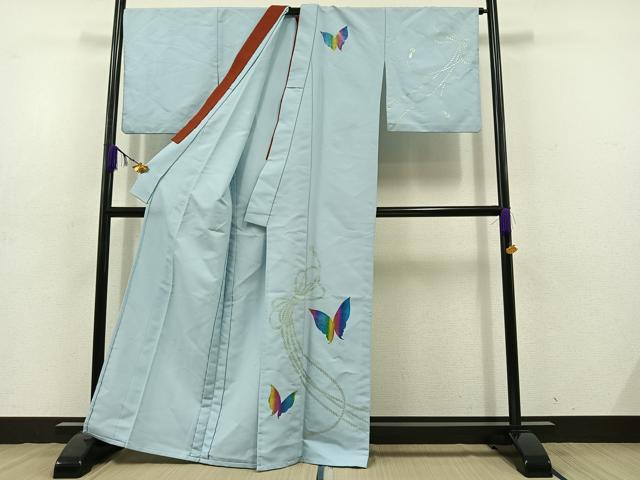 平和屋着物▽訪問着 単衣 舞蝶文 銀彩 洗える着物 AABD7493jh