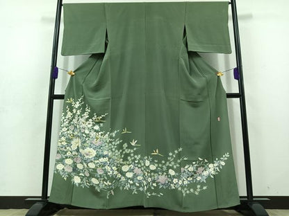 平和屋着物▽色留訪問着 単衣 友禅 作家物 花鳥文 正絹 逸品 AABD7496jh