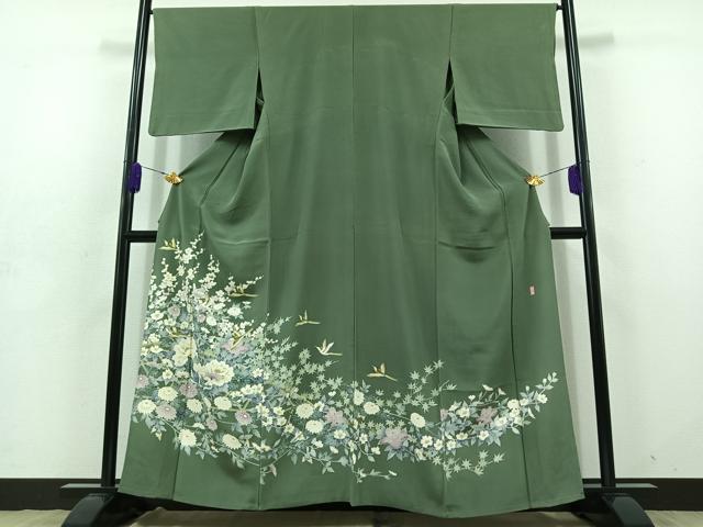 平和屋着物▽色留訪問着 単衣 友禅 作家物 花鳥文 正絹 逸品 AABD7496jh